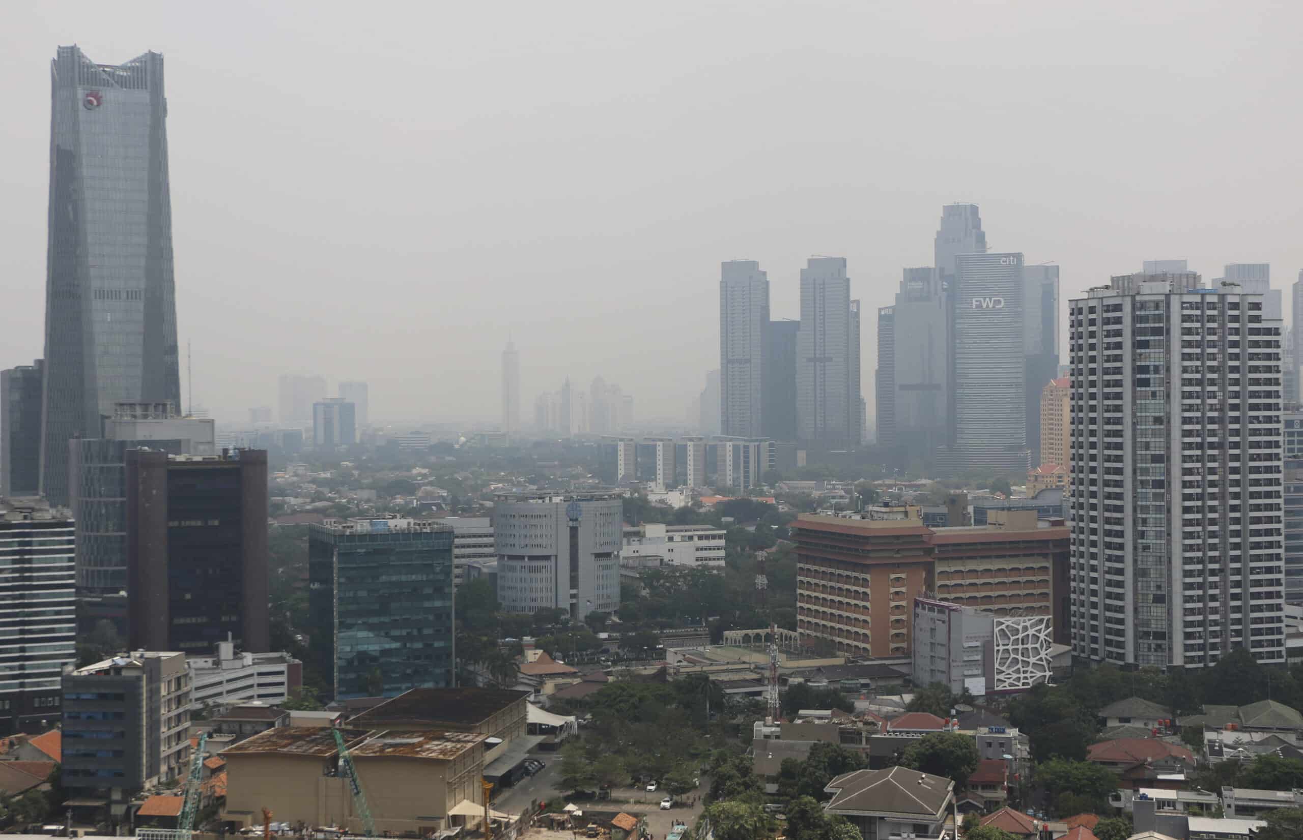 General view of the Indonesian capital city of Jakarta as the smog covers the city