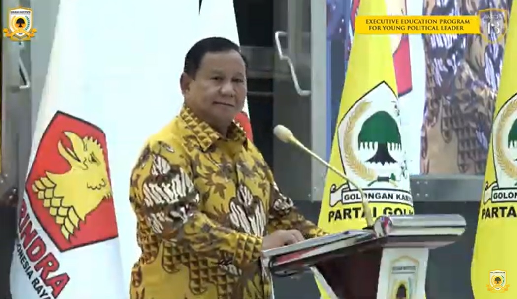 Prabowo saat menjadi pembicara dalam Executive Education Program for Young Political Leaders (YPL)” Batch-13, di Ruang Kelas Golkar Institute, Gedung DPP Partai Golkar, Kamis (31/8/2023). Foto: Ist