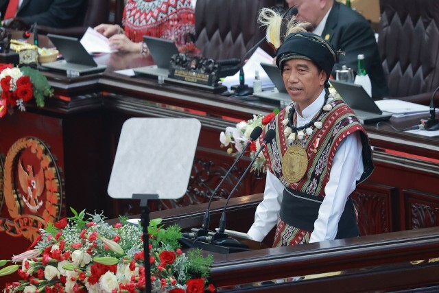 Presiden RI Joko Widodo dalam Pidato Kenegaraan Tahun 2023 di Gedung Parlemen, Senayan, Jakarta (16/8)