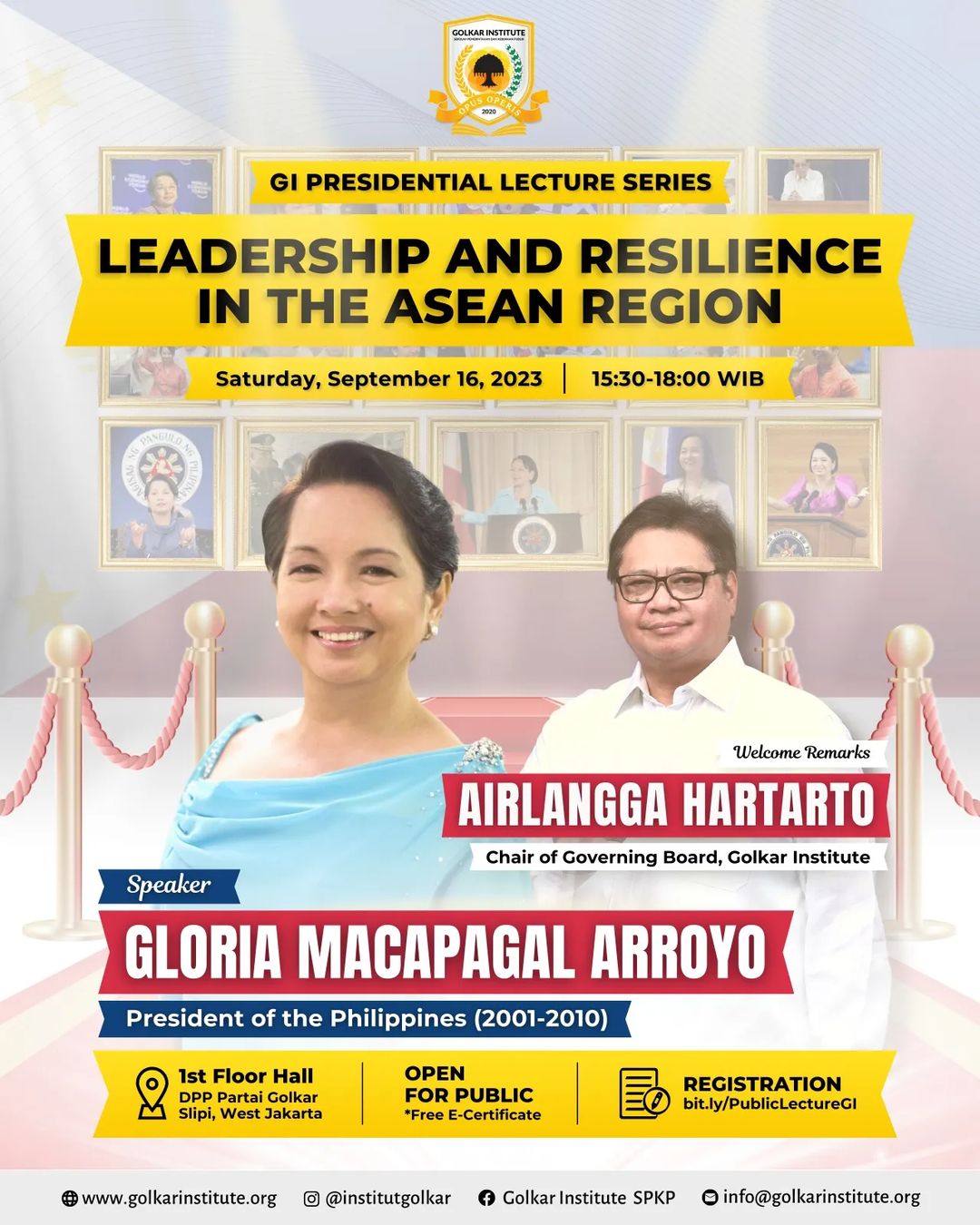 Gloria Macapagal Arroyo akan hadir dalam “GI Presidential Lecture Series“.