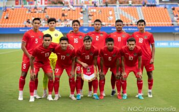 Tim U-24 Indonesia bersiap dalam matchday kedua Grup F Asian Games 2022, di Zhejiang Normal University East Stadium, China, Minggu (24/9/2023). Foto: PSSI