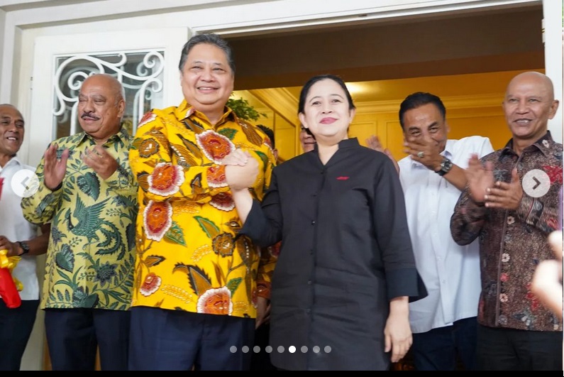 Ketua Umum Partai Golkar Airlangga Hartarto bertemu dengan Ketua DPP PDIP Puan Maharani, di Kebayoran Baru, Jakarta Selatan, Kamis (27/7/2023). Foto: IG golkar.indonesia
