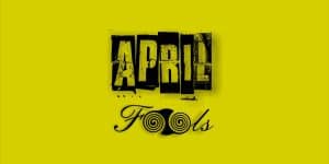 tulisan artistik April Fools dengan latar belakang kuning