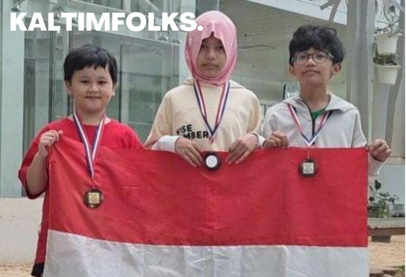 Tiga siswa SD dari Indonesia yang berprestasi di World Mathematics Invitational 2023 Seoul, Korea Selatan. Foto: Kaltimfolks