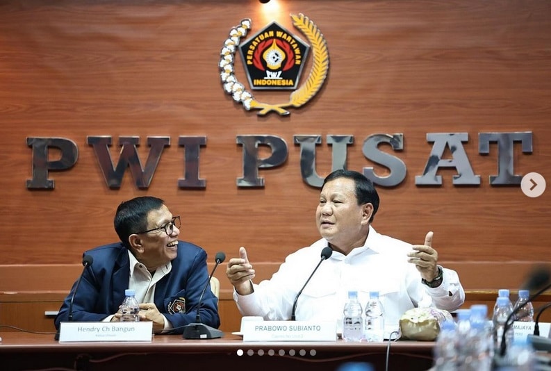 Capres 2024 Prabowo Subianto di Kantor PWI, Jakarta, Kamis (4/1/2024). Foto: IG Prabowo