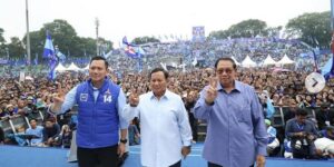 Capres 2024 Prabowo Subianto, Presiden RI ke-6 Susilo Bambang Yudhoyono dan Menteri ATR AHY. Foto: Ist