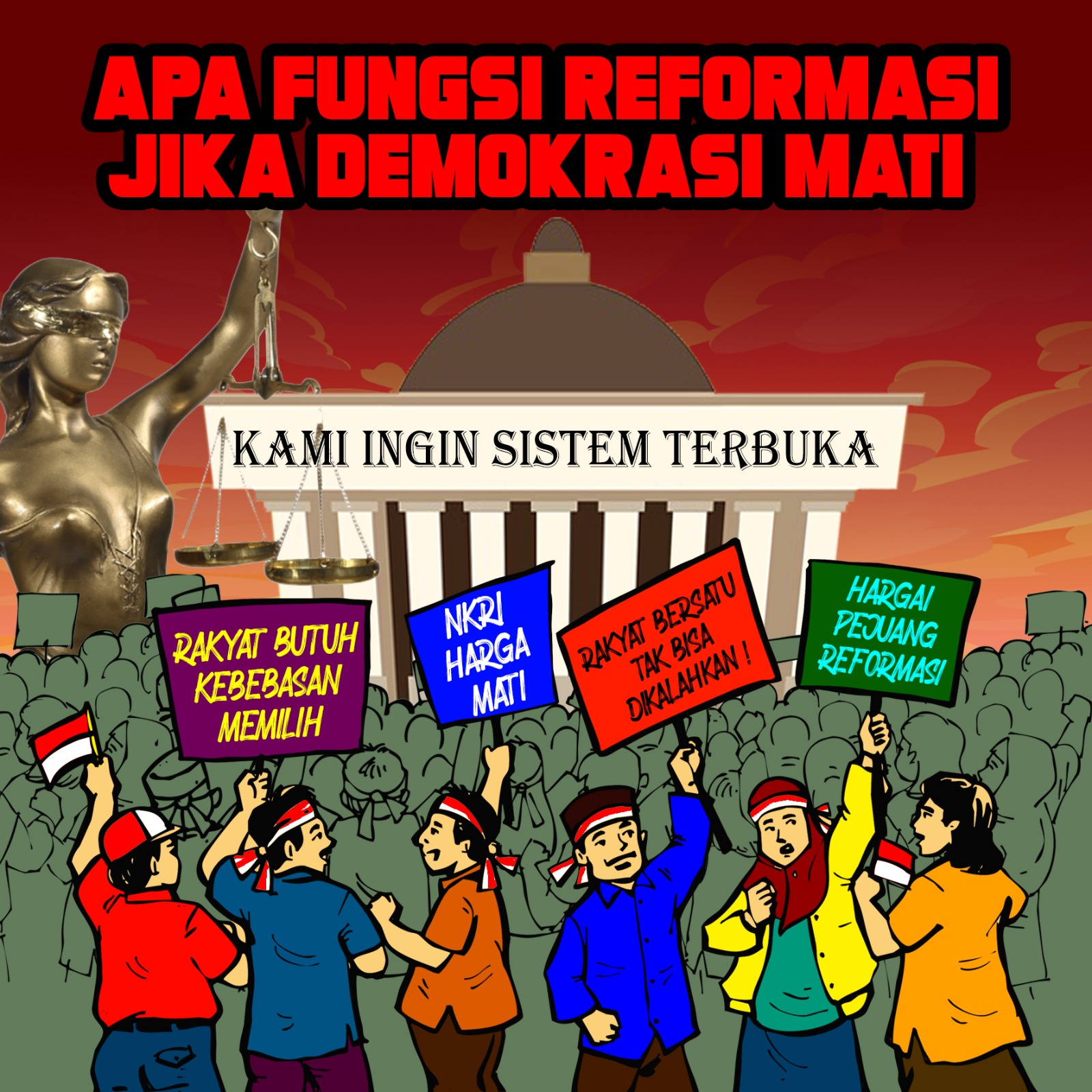 gambar kartun delapan partai menuntut sistem proporsional terbuka.